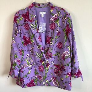 Susan Graver Lavendar Floral Peachskin Jacket 3/4 sleeve Size 16 NWOT